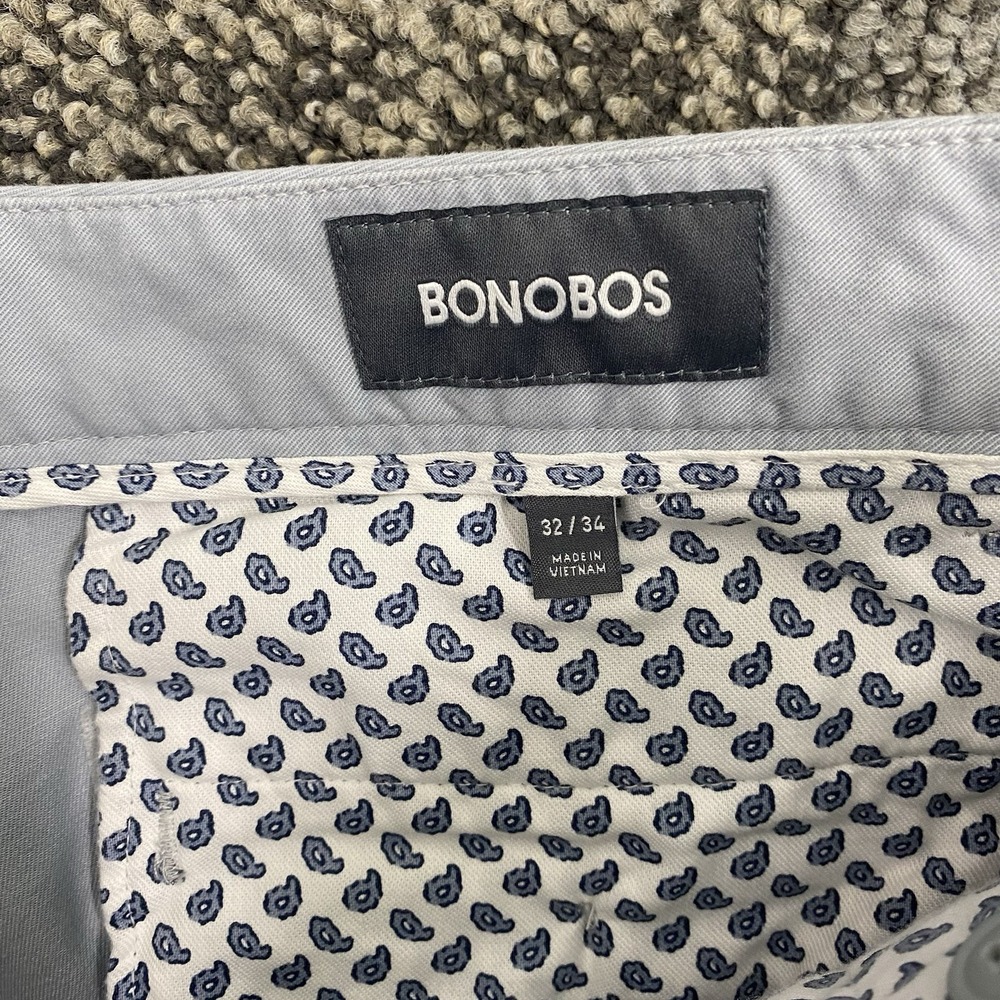 BONOBOS Slim Fit Light Blue Chinos Mens Size 32x34 Cotton Stretch Pants - Picture 2 of 11